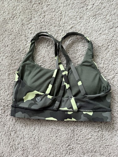 Lululemon Energy Sports Bra Womens 4 Green Camo Athletic Workout Padded - Picture 2 of 5