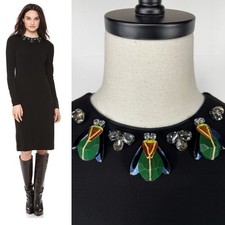 Tory Burch Deena Black Jersey Knit Sheath Dress Embellished Jeweled Neckline XS