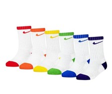 NEW NIKE LITTLE KIDS CREW SOCKS 6 PACK XS SIZE 5-7 SHOE 10C-3Y RAINBOW TOE HEEL