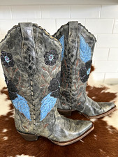 Corral C2793 Women  s Western Boots Gray Blue Black Floral Embroidered US 7 Daisy