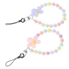 2 Pcs Colorful Mobile Phone Lanyard Cell Wrist Beaded Strap Charm