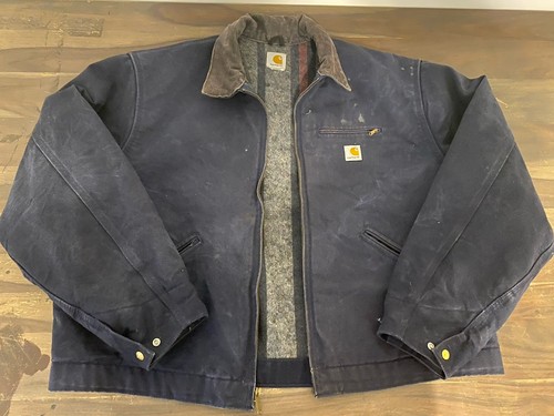 Vintage 90s Carhartt Detroit Jacket J97 Blanket Lined Dark Navy Size Large 
