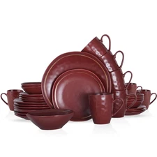 Clara 32-Piece Dinnerware Set Porcelain, Burgundy