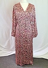 Studio Wrap Satin Midi Dress Pink Leopard Animal Print Women's UK16 C4561