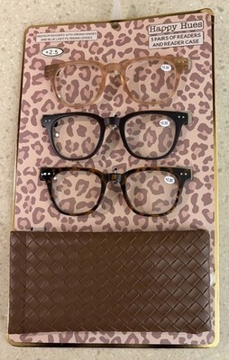 Happy Hues Premium 3 Pairs Of Readers & Case +2.5 Strength Blue Light Filter NEW