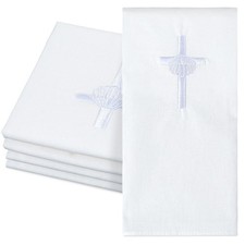 4 PCS 12x12 Inch Baptismal Napkin Silver Cross Shell Embroidery Baby Towel
