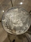 Vintage Snowman 1990 Toned 1 Ounce Pure .999 Fine Silver Christmas Coin