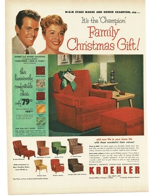 1952 Kroehler Furniture Print Ad Marge Gower Champion Red MCM Armchair Gift