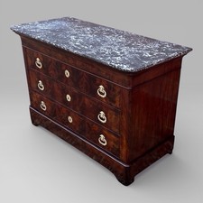 Antique 19th Century French Flame Mahogany & Brass Handled Marble Topped Commode