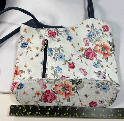 Borse In Pelle Purse Floral Leather Crossbody Purse Made In Italy Zip Tote - Picture 6 of 7