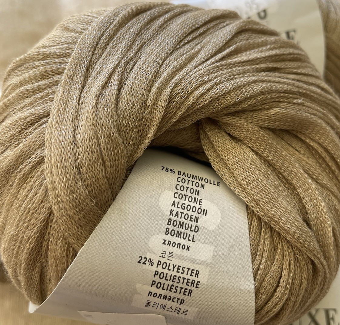 Lang Sol Luxe Cotton Polyester Ribbon Tape Yarn, Lot of 5, Beige, 50gm/100m