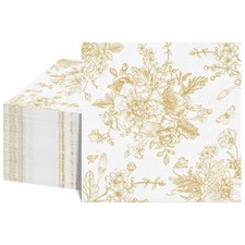 100 Pk Gold Floral Napkins Wedding Engagement Napkins