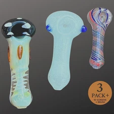 3x glass pipe Set Mushroom, Glow in the dark & 3 inch mini pocket spoon pipe