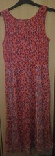FatFace Womens Red Floral Sleeveless Midi Dress UK10R Boho Crinkle Summer VGC