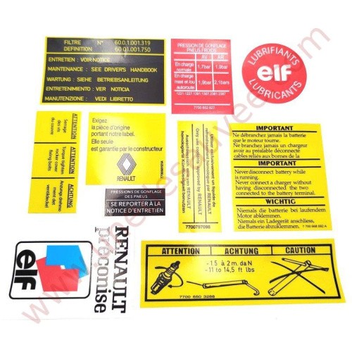 Stickers compartiment moteur Renault 5 Alpine pour restauration et entretien
