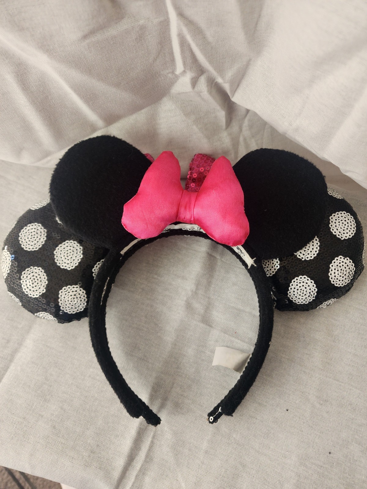 Disney Minnie Mouse Ears Headband Black/White Polka Dots Pink Bow Girls image 5