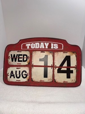 Vintage Red Metal Perpetual Flip Calendar Distressed Rustic Farmhouse