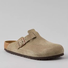 Birkenstock Boston Taupe Suede Leather Soft Footbed Men's and Women's Clog Shoes