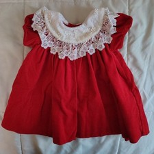 Vintage Red Velvet Lace Embroidered Holiday Christmas Retro Infant Dress 6months