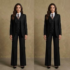 Black Women's Suits Formal Business Wedding Lady Office Work Wear Slim Fit 3Pcs