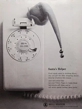 Bell System Santa's Helper Rotary Dial Wall Phone Elf Hat Vintage Print Ad 1964