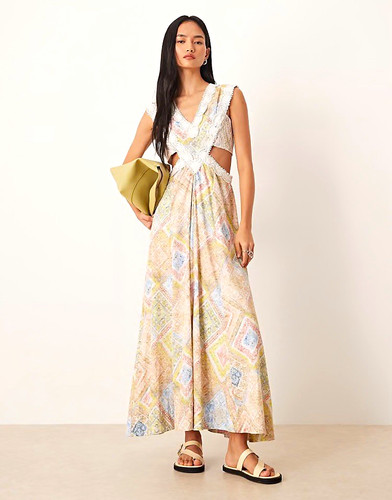 ASOS DESIGN Lace Applique Cut Out Maxi Dress Pastel Abstract Size 10 Worn Once