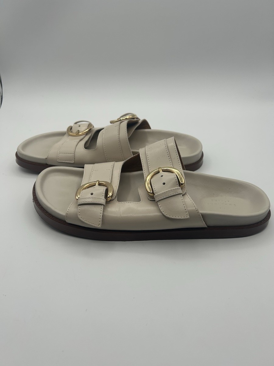 Sezane Souliers Lenny Low Mules Smooth Ecru Gold Buckle Sz40 US 9