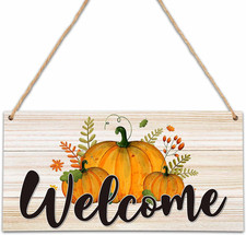 Welcome Sign for Front Door Outside, Autumn Thanksgiving Decor Wall Art Hanging