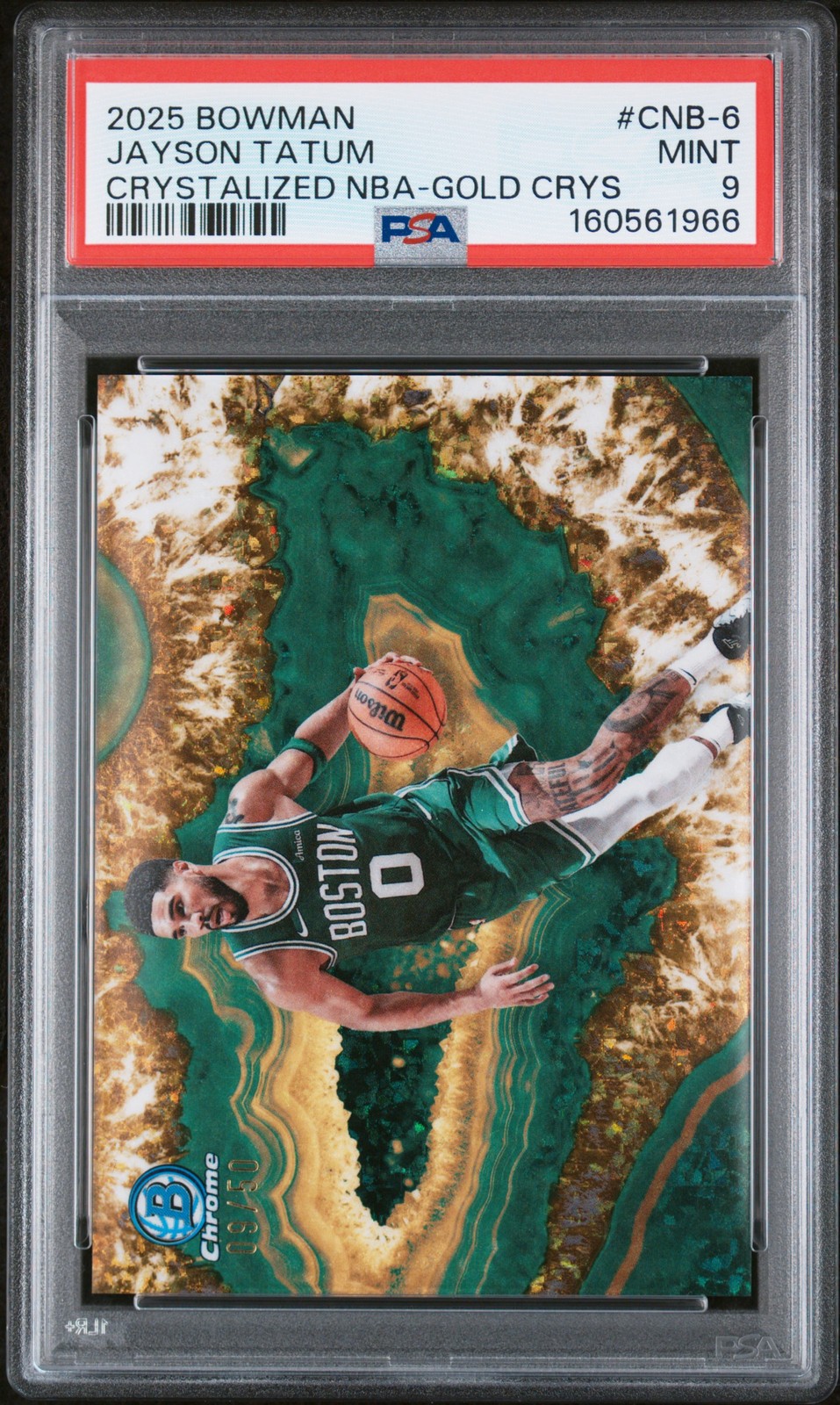 2025 BOWMAN CHROME CRYSTALIZED NBA GOLD CRYSTAL #CNB-6 JAYSON TATUM 05/50 PSA 9