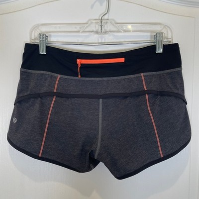Lululemon Speed Up Shorts Heather Gray Neon Orange Running Lined Zip Pocket 6