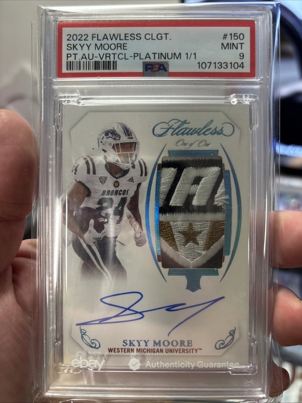 2022 Panini Flawless Collegiate Skyy Moore Platinum 1/1 Patch Auto PSA 9 Broncos