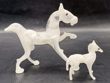 2 Vintage Miniature Hand Blown Art Glass Horse Figurines Opaque White Mini