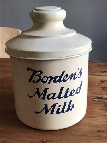 1950's Borden’s Malted Milk Aluminum Canister 9" tall with Lid