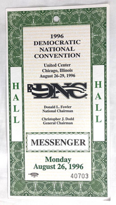 1996 Democratic National Convention Hall Staff Credential President Bill Clinton