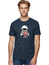 Robot-Holding-Heart-11 Mens Graphic Tee, 100% Cotton, Casual Summer Wear