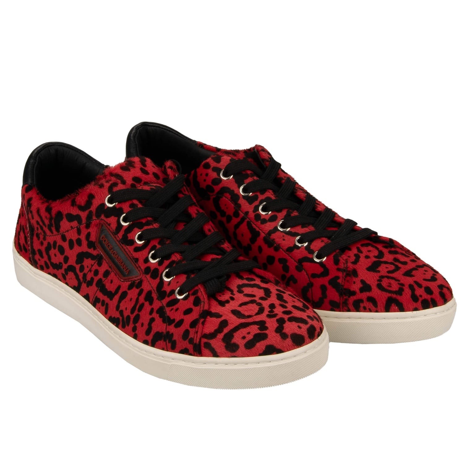DOLCE & GABBANA Leopard Print Fur Lace Sneaker Shoes LONDON Black Red