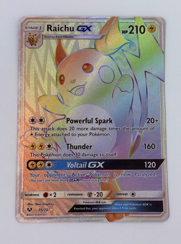 Raichu GX 75/73 Shining Legends Rainbow Aecret Rare Holo Pokemon 2017