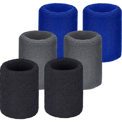 Willbond 6 Pcs Wrist Sweatbands Sports Wristbands for Black, Blue, Gray