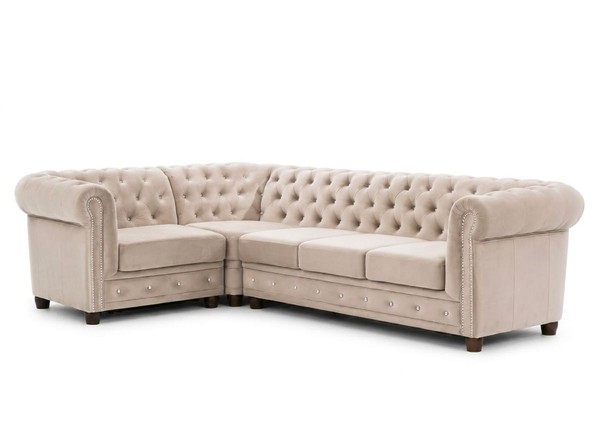 Beiges L-FöRmiges Ecksofa Gestepptes Sofa Chesterfield Klassischer Stil-image