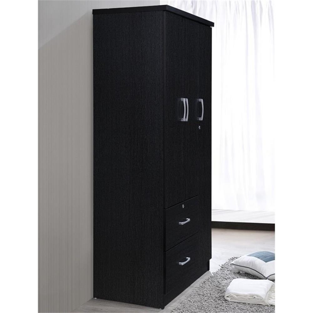 Hodedah 3 Door Armoire with 2 Drawers 3 Shelves in Black Wood