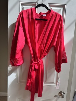 Linea Donatella Satin Wrap Bridal Robe, Chemise Nightgown Set rose color  s/m