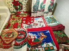 Vintage Lot Of Assorted Christmas Kitchen Linens Tea Towel Tablecloths 5 LBS