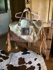 American Darling Cowhide Fringe Tote Turquoise Accent Western Women's Bag