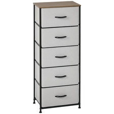 HOMCOM 5 Drawer Fabric Chest of Drawers w/ Wooden Top for Hallway Grey