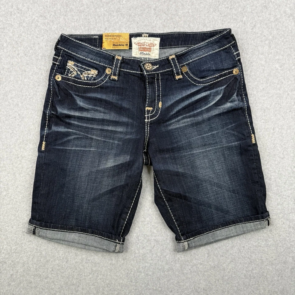 Big Star Shorts Womens 30 Dark Wash Maddie Bermuda Mid Rise Western Jorts Denim - Image 2 of 4