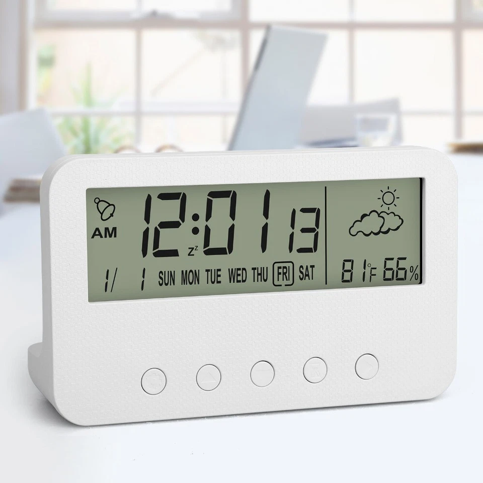 Digital Alarm Clock LCD Display Night Light Snooze Temperature Humidity Monitor - Image 4 of 4