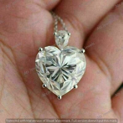 5 CT Heart Cut Moissanite Love Charm Pendant Necklace Real 925 Sterling Silver