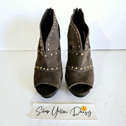 Steve Madden Devi Gray Suede Studded Peep Toe Booties Womens Sz 8 - Sh421.2 - Picture 2 of 9