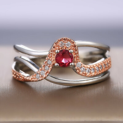 Round CZ Women Wedding Jewelry Cute Two Tone 925 Silver Filled Ring Sz 6-10