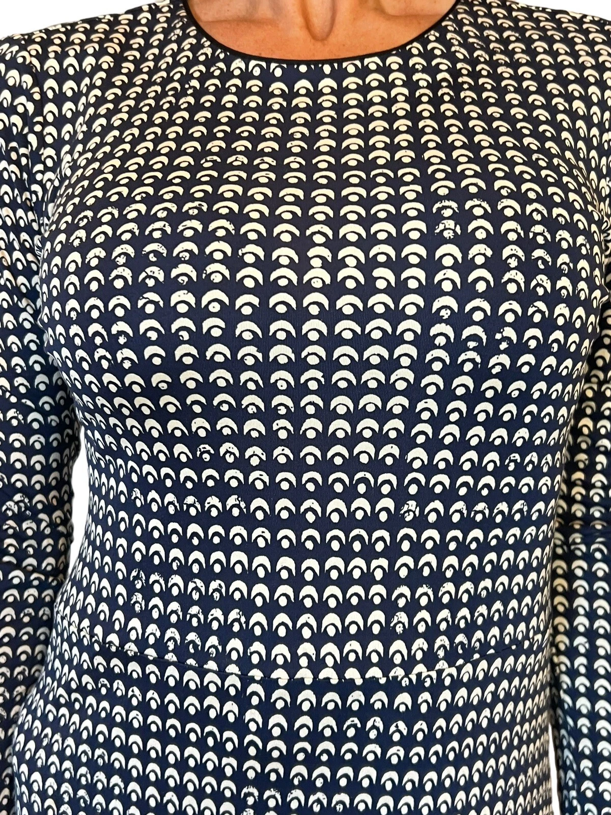 Abito donna TORY BURCH seta Teserra manica lunga cambio blu navy stampa astratta S